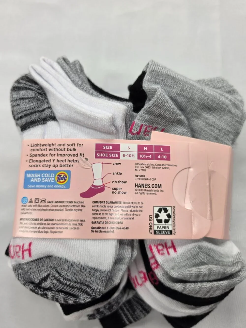 Hanes Girls No Show Socks 16 Pair Pack Size Small 6-10.5 Black Gray White